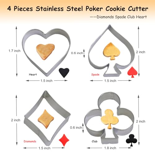 Lchen Cookie Cutter,4 Pieces Poker Stainless Steel Cookie Cutters Playing Card Cake Biscuit Decorating Bakeware Tool Diamonds Spade Club Heart Shape - Image 4