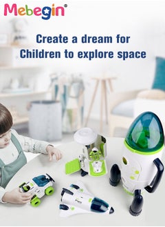 MEBEGIN 6 Pieces Space Rocket Toys Set, Adventure Spaceship Shuttle Toy with 2 Astronaut Figure, 2 Bags, 1 Car and 1 Rocket, Rocket Ship Toys, Creative Rocketship Space Toys, Ideal Gift for Kids Aged 3+, 2 AA Batteries Required(Not Included)  - Image 2