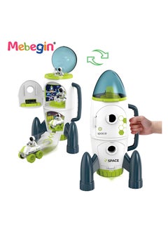 MEBEGIN 6 Pieces Space Rocket Toys Set, Adventure Spaceship Shuttle Toy with 2 Astronaut Figure, 2 Bags, 1 Car and 1 Rocket, Rocket Ship Toys, Creative Rocketship Space Toys, Ideal Gift for Kids Aged 3+, 2 AA Batteries Required(Not Included)  - Image 1
