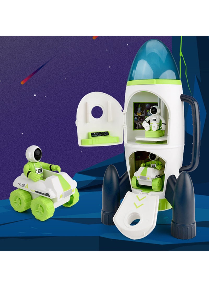 MEBEGIN - 6 Pieces Space Rocket Toys Set, Adventure Spaceship Shuttle Toy with 2 Astronaut Figure, 2 Bags, 1 Car and 1 Rocket, Rocket Ship Toys, Creative Rocketship Space Toys, Ideal Gift for Kids Aged 3+, 2 AA Batteries Required(Not Included) - Image 1