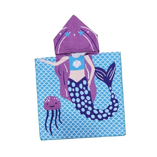THE LITTLE LOOKERS Hooded Poncho Towel for Kids | Hooded Bath Towel for Girls | Kids Bathrobe | Hooded Towel for Toddlers (Blue-Mermaid, 3 Years-8 Years) - Image 1