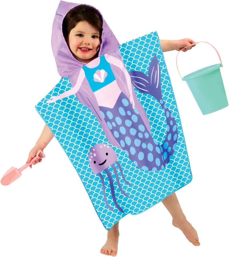 THE LITTLE LOOKERS Hooded Poncho Towel for Kids | Hooded Bath Towel for Girls | Kids Bathrobe | Hooded Towel for Toddlers (Blue-Mermaid, 3 Years-8 Years) - Image 5