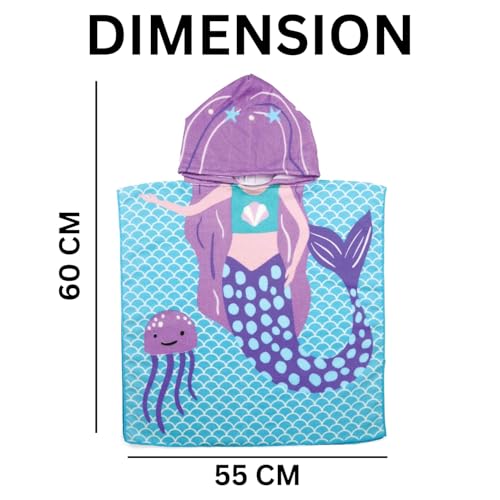 THE LITTLE LOOKERS Hooded Poncho Towel for Kids | Hooded Bath Towel for Girls | Kids Bathrobe | Hooded Towel for Toddlers (Blue-Mermaid, 3 Years-8 Years) - Image 3
