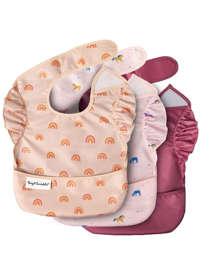 Tiny Twinkle Mess Proof Baby Bibs for Eating - Waterproof, Wipeable Bibs - Toddler Bibs - Travel Friendly - PFAS, PVC, BPA, Phthalate Free - Baby Food Bibs(3 Pack,Unicorn) - Image 1