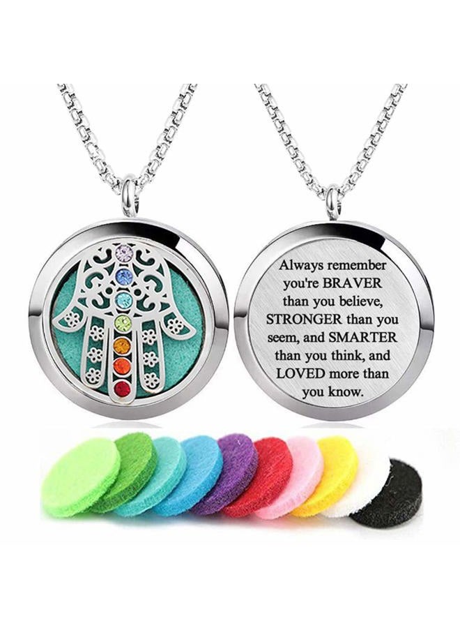 GFONDINGD Aromatherapy Essential Oil Diffuser Necklace Stainless Steel lnspirational Locket Pendant(7 Chakra) - Image 1