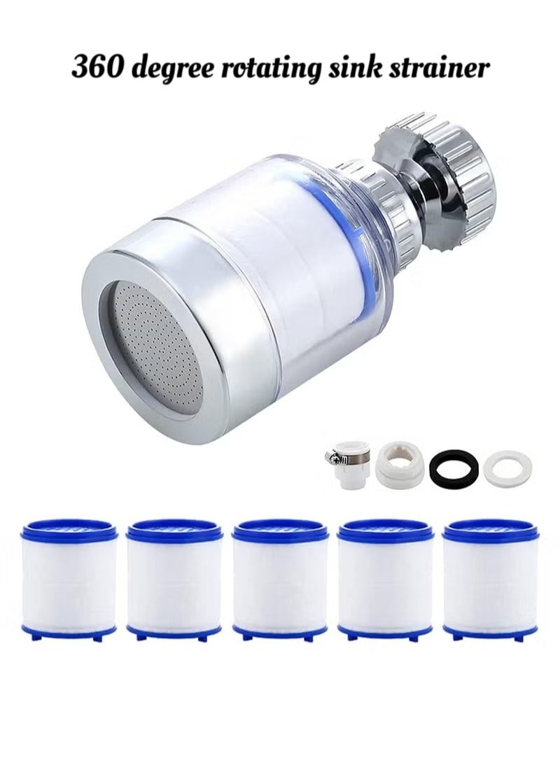 HaHaHai Sink filter faucet, universal 360 degree rotating sink filter with 5 filter cartridges 1 sink filter, 1 universal connector, 1 conversion thread and 2 washers , kitchen faucet water filter for home kitchen bathroom - Image 1