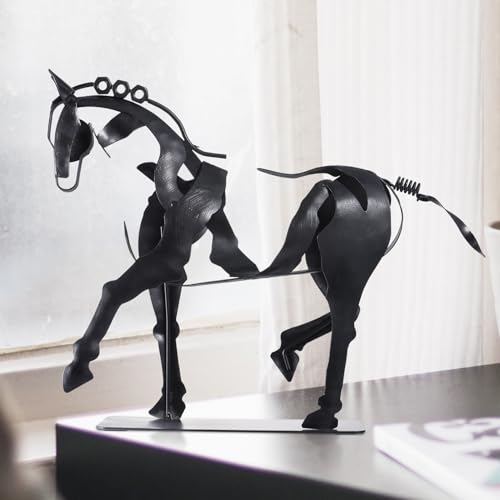 SunBlogs Art Handmade Horse Statue - Unique Rustic Decor for Office & Home - 100% Hand-Painted Metal Sculpture - Perfect Handicraft Gift for Horse Lovers (Black) - Image 3