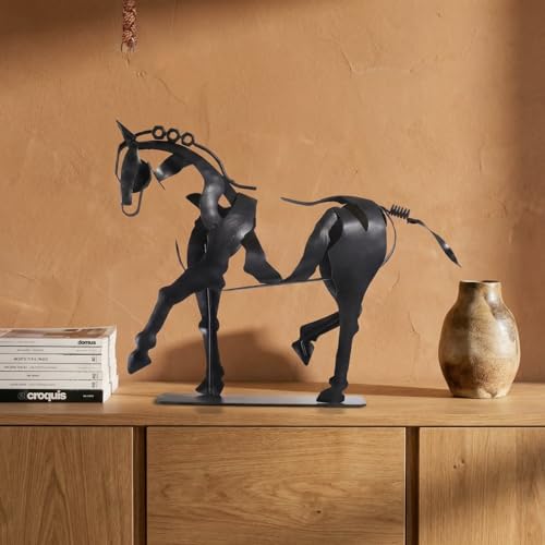 SunBlogs Art Handmade Horse Statue - Unique Rustic Decor for Office & Home - 100% Hand-Painted Metal Sculpture - Perfect Handicraft Gift for Horse Lovers (Black) - Image 4