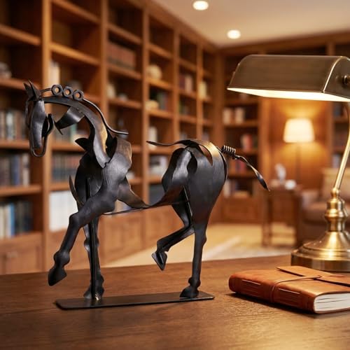 SunBlogs Art Handmade Horse Statue - Unique Rustic Decor for Office & Home - 100% Hand-Painted Metal Sculpture - Perfect Handicraft Gift for Horse Lovers (Black) - Image 5