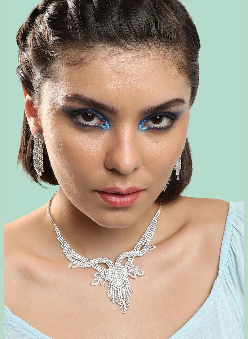 SOHI Gold Plated Party Designer Stone Necklace and Earring Set For Women