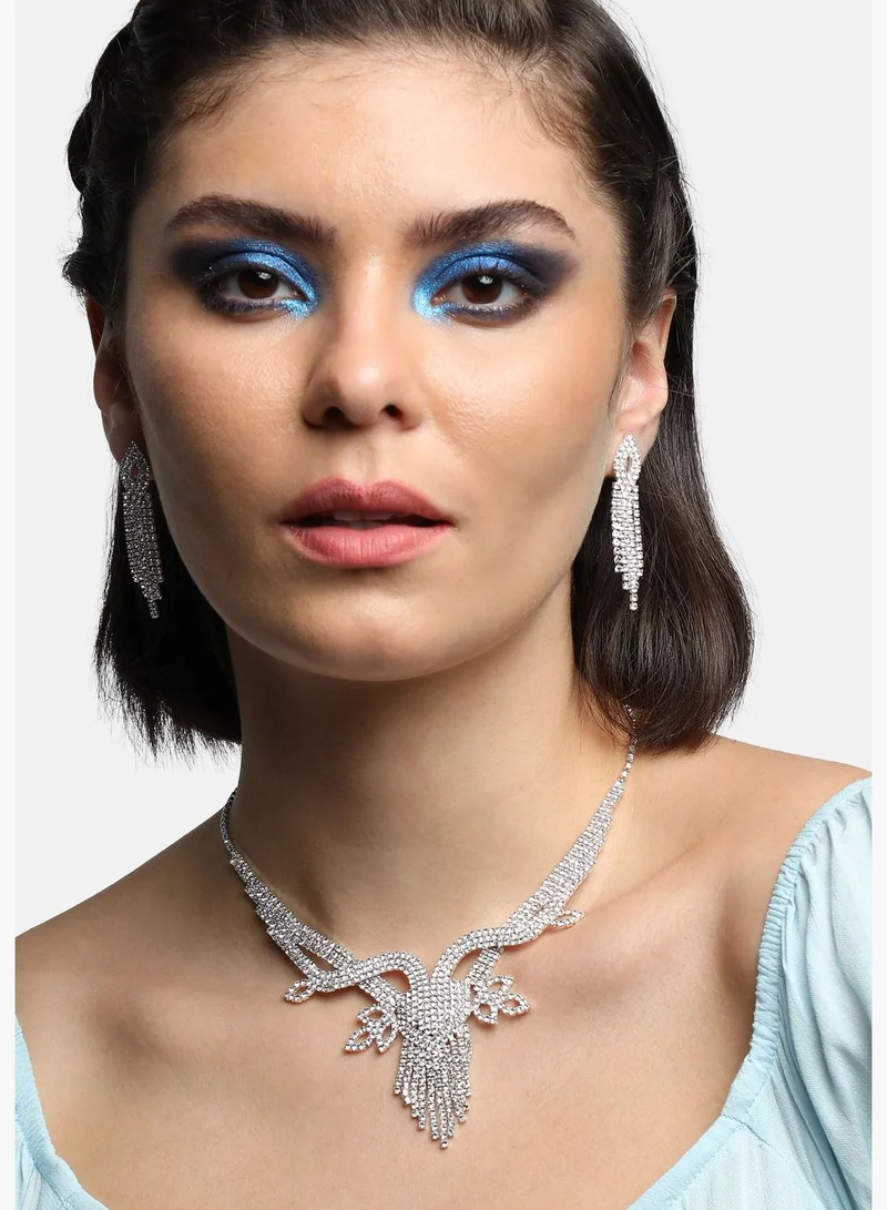 SOHI Gold Plated Party Designer Stone Necklace and Earring Set For Women