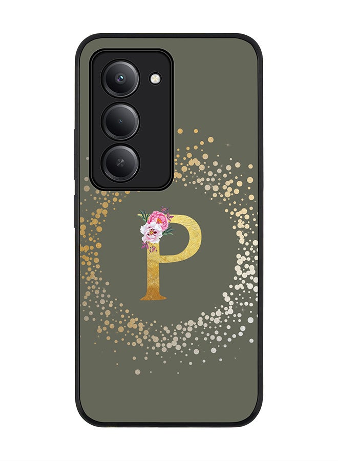 Stylizedd For Xiaomi Redmi 15 5G Case,Slim fit Camera Protection, Shockproof Thin Phone cover  - Custom Monogram Floral - P  (Olive Green ) - Image 1