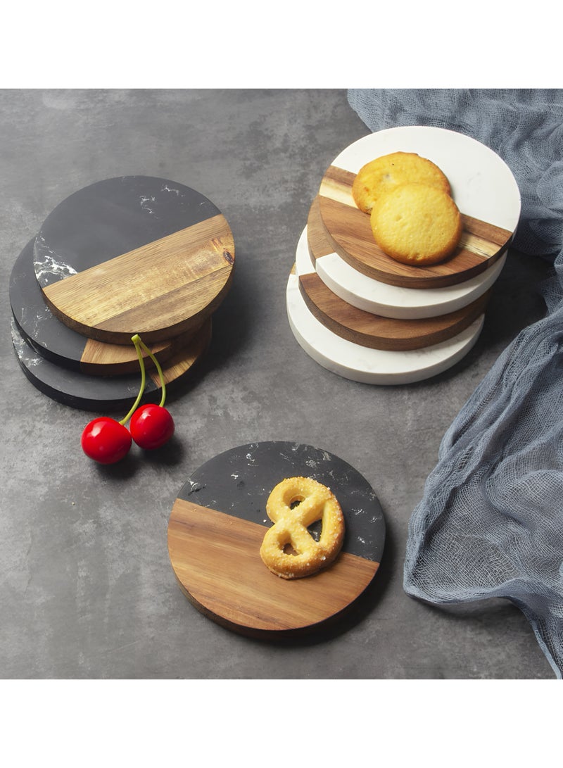 ALMiHomi Marble and Wood Coasters Set of 4 – Luxury Round & Square Cup Coasters for Coffee and Tea – Non-Slip Heat Resistant Table Mats, Durable Drink Coaster Set for Dining Table & Kitchen Décor, Easy to Clean, 10×10×1cm - Image 5