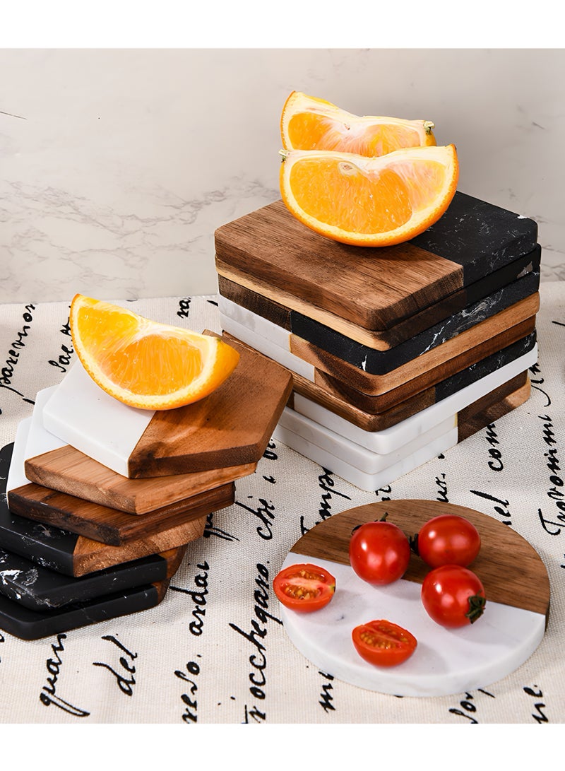 ALMiHomi Marble and Wood Coasters Set of 4 – Luxury Round & Square Cup Coasters for Coffee and Tea – Non-Slip Heat Resistant Table Mats, Durable Drink Coaster Set for Dining Table & Kitchen Décor, Easy to Clean, 10×10×1cm - Image 3