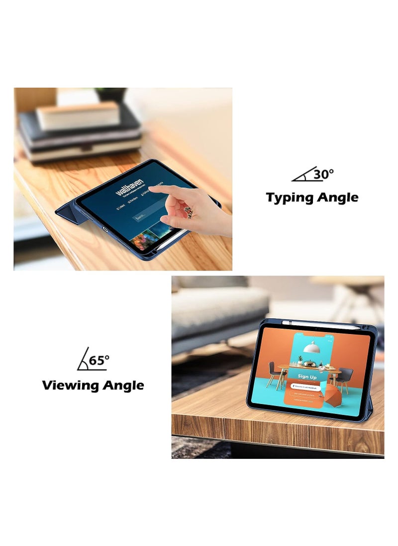 T I G O - iPad 11th (A16, 2025) & 10.9 Inch 10th Gen Case with Pencil Holder 2022 Clear Transparent Back Shell Trifold Protective cover Shockproof Cover for 2022 iPad 10th Gen A2696 A2757 A2777 Navy Blue - Image 1