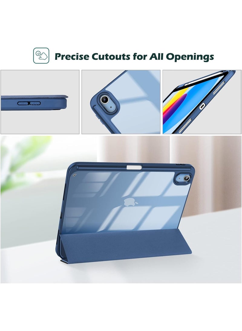 T I G O - iPad 11th (A16, 2025) & 10.9 Inch 10th Gen Case with Pencil Holder 2022 Clear Transparent Back Shell Trifold Protective cover Shockproof Cover for 2022 iPad 10th Gen A2696 A2757 A2777 Navy Blue - Image 1