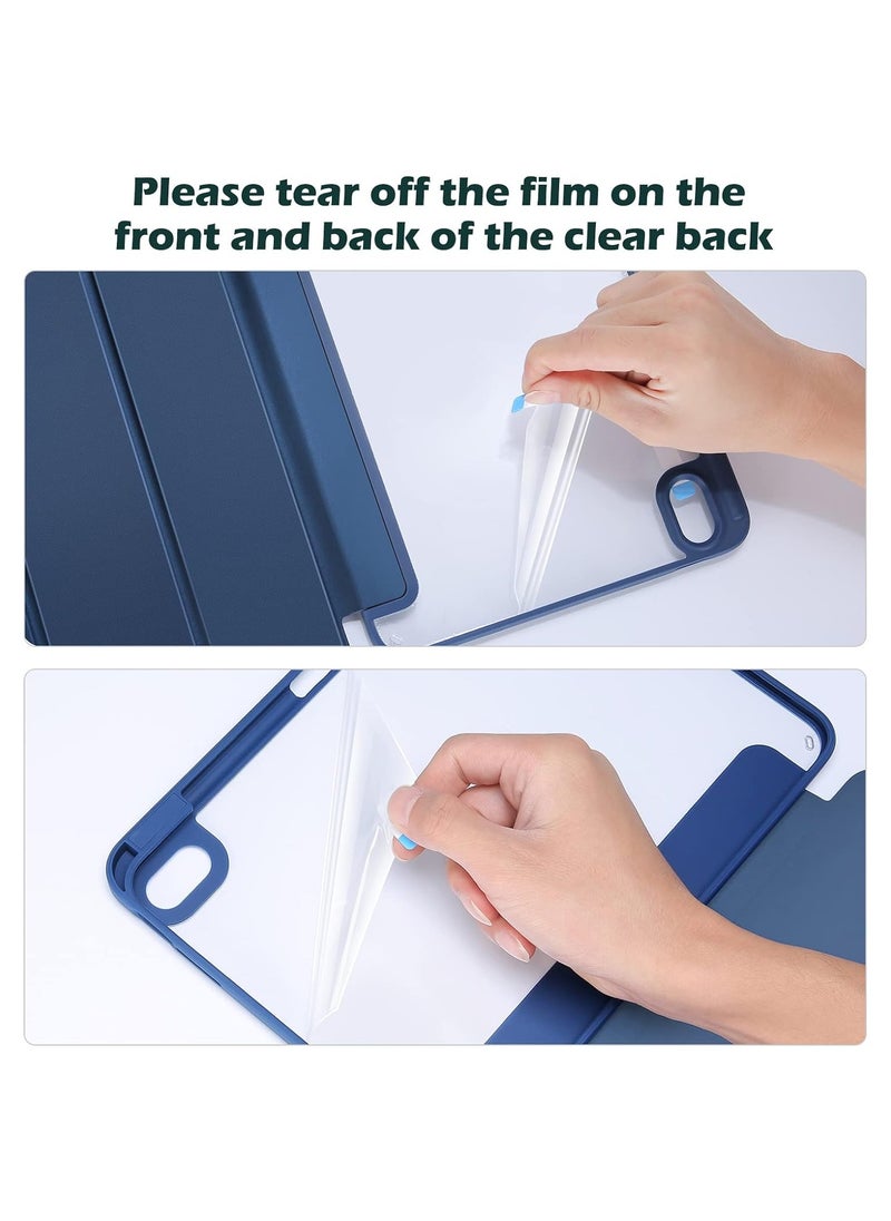 T I G O - iPad 11th (A16, 2025) & 10.9 Inch 10th Gen Case with Pencil Holder 2022 Clear Transparent Back Shell Trifold Protective cover Shockproof Cover for 2022 iPad 10th Gen A2696 A2757 A2777 Navy Blue - Image 1