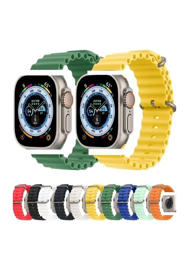 Generic - 10 Pack Silicone Ocean Band for Apple Watch Ultra Ultra2/ 9 8 7 6 5 4 3 2 1 SE,Soft Silicone Waterproof Strap Wristbands Compatible with iWatch Apple Watch Series Ultra 49mm 45mm 44mm 42mm Women Men… - Image 1