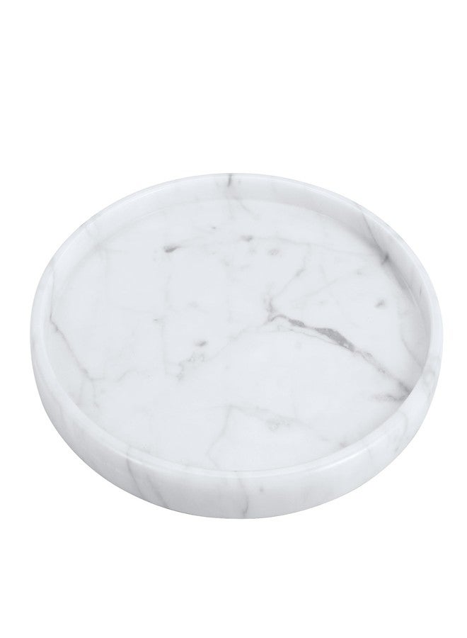 BUICCE Decorative Round Marble Tray with Anti-Slip Pads,8 Inches Diameter, Natural White Stone Vanity Organizer - Image 1