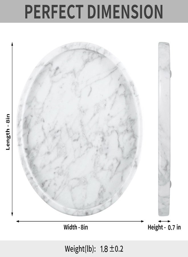BUICCE Decorative Round Marble Tray with Anti-Slip Pads,8 Inches Diameter, Natural White Stone Vanity Organizer - Image 2