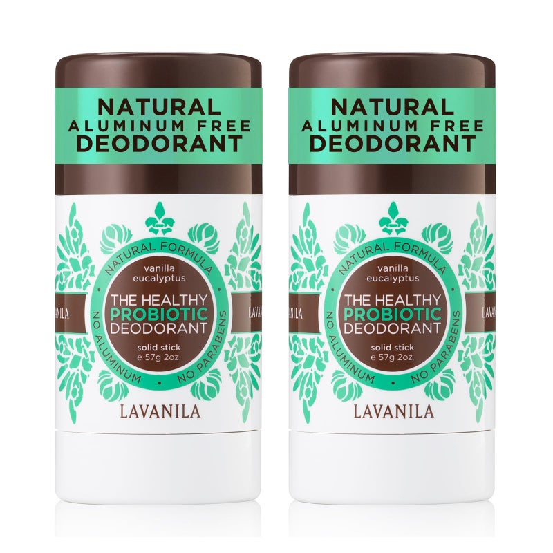 Lavanila Vanilla Eucalyptus Aluminum Free Deodorant 2Pack 2 Oz Each  Solid Stick Deodorant for Men and Women Natural Vegan Formula Made In USA
