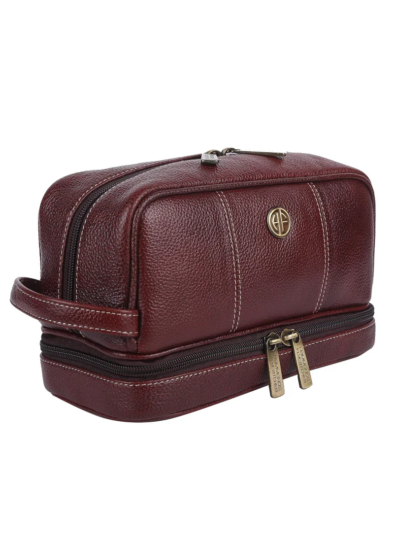 HAMMONDS FLYCATCHER Genuine Leather Toiletries Travel Kit Bag | Brown | RVRD