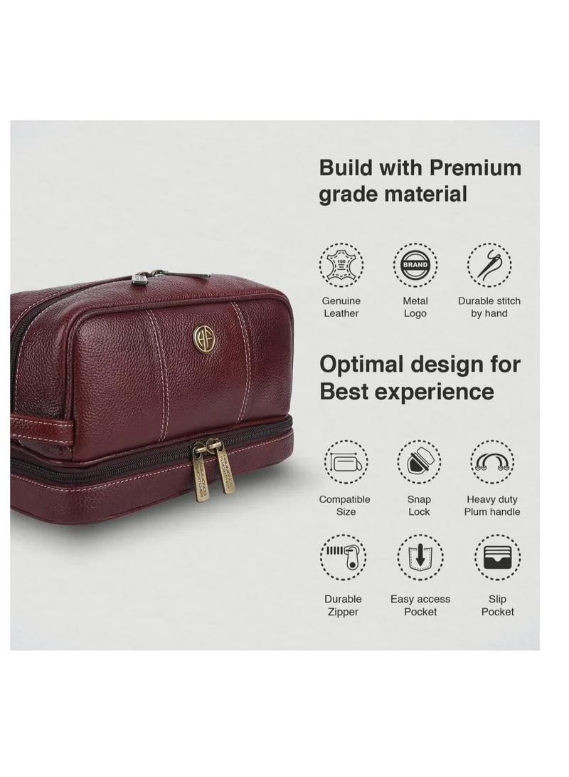 HAMMONDS FLYCATCHER  Genuine Leather Toiletries Travel Kit Bag | Brown | RVRD for Men | Best Price UAE