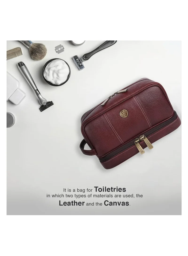 HAMMONDS FLYCATCHER  Genuine Leather Toiletries Travel Kit Bag | Brown | RVRD for Men | Best Price UAE