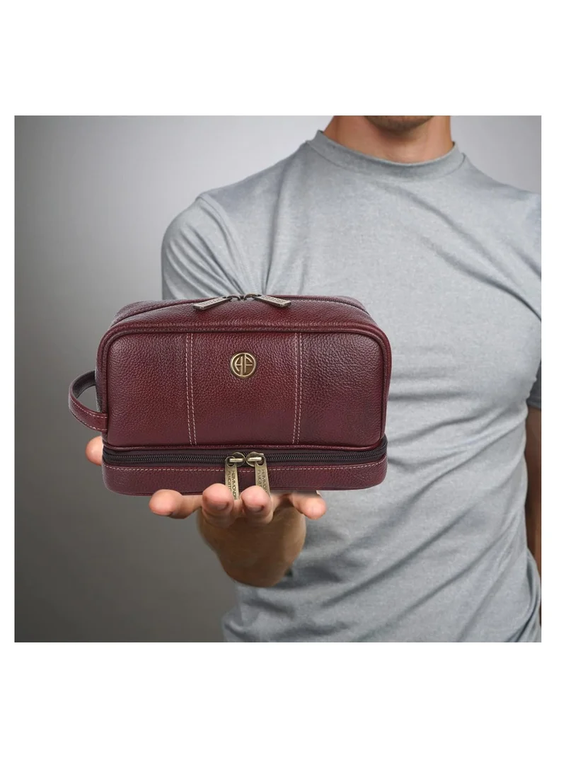 HAMMONDS FLYCATCHER  Genuine Leather Toiletries Travel Kit Bag | Brown | RVRD for Men | Best Price UAE