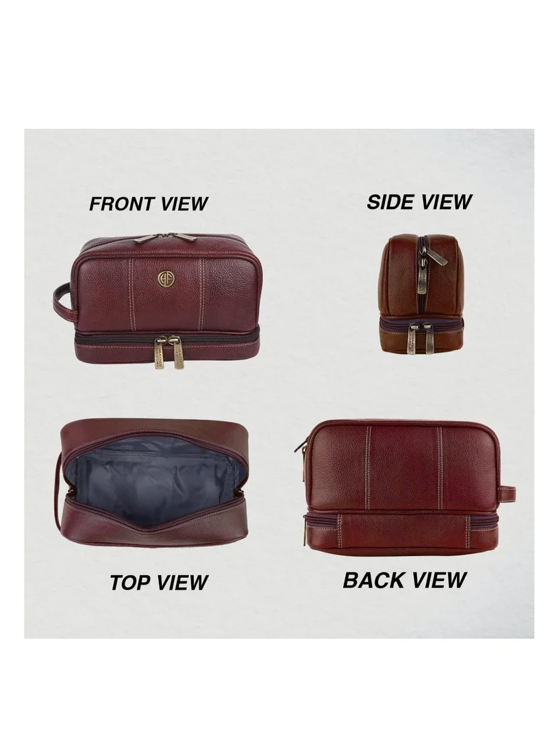 HAMMONDS FLYCATCHER  Genuine Leather Toiletries Travel Kit Bag | Brown | RVRD for Men | Best Price UAE