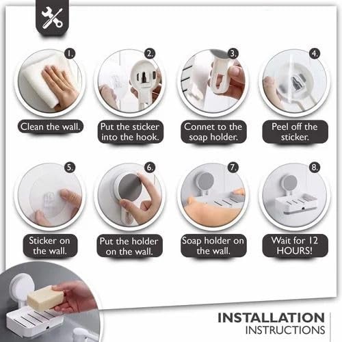 OLMARTT KITCHENWARE Wall-Mounted Soap Holder with Waterproof Adhesive, Premium ABS Plastic, Removable Drain Tray, White - Image 3