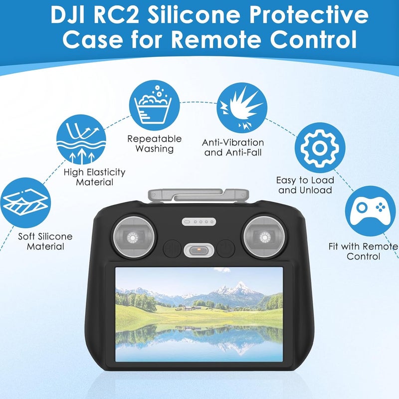 CoolShef غطاء حماية سيليكوني لجهاز DJI RC 2 – غلاف غير قابل للانزلاق لجهاز التحكم عن بعد DJI Air 3 و Mini 4 Pro، غلاف متين، ملحقات الطائرات بدون طيار (أسود) - Image 2