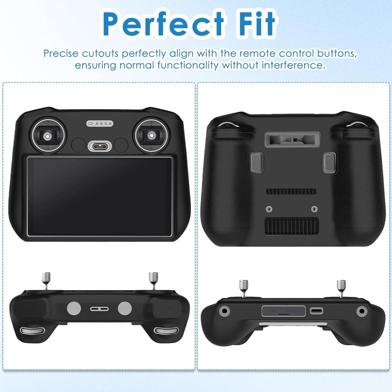 CoolShef غطاء حماية سيليكوني لجهاز DJI RC 2 – غلاف غير قابل للانزلاق لجهاز التحكم عن بعد DJI Air 3 و Mini 4 Pro، غلاف متين، ملحقات الطائرات بدون طيار (أسود) - Image 3