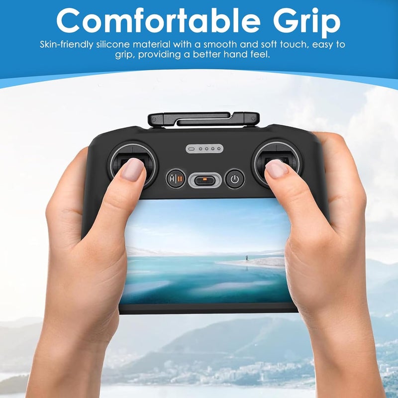 CoolShef غطاء حماية سيليكوني لجهاز DJI RC 2 – غلاف غير قابل للانزلاق لجهاز التحكم عن بعد DJI Air 3 و Mini 4 Pro، غلاف متين، ملحقات الطائرات بدون طيار (أسود) - Image 5