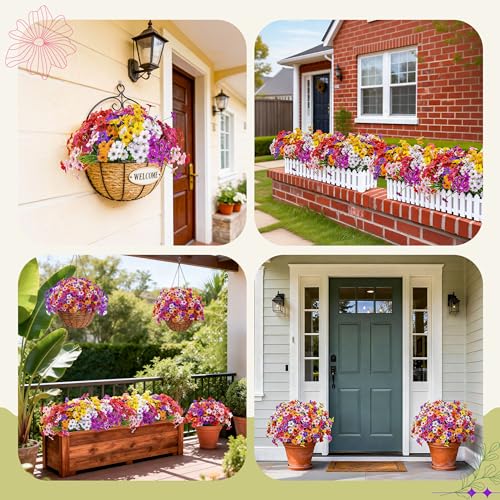 Der Rose 24 Bundles Artificial Flowers for Outdoor UV Resistant Faux Plants Spring Flowers for Outdoor Planters Wedding Home Garden Patio Porch Decor 8 Colors - Image 3