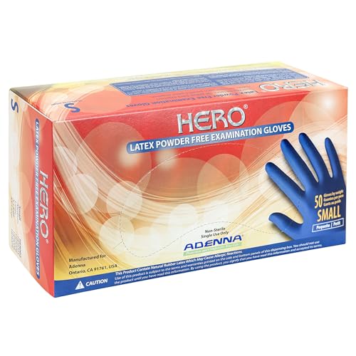 Adenna HER002 Hero 14 mil Powder-Free Latex Gloves, Extended Cuff, Medical Grade, Blue, Small, Box of 50 - Image 1