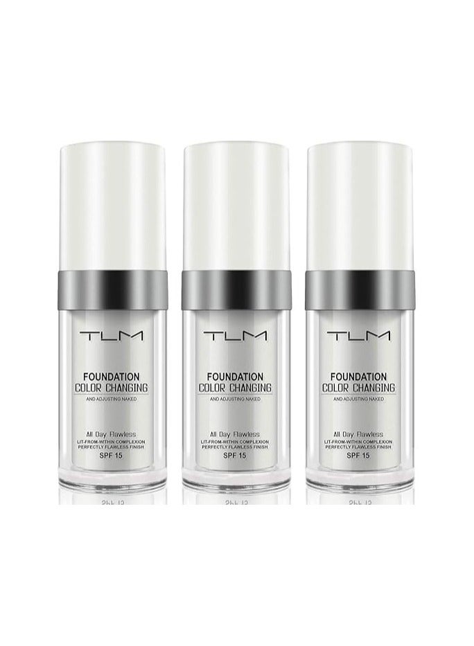 TailaiMei TLM Colour Changing Liquid Foundation Hides Wrinkles & Lines, BB Cream Makeup Base Concealer Cover Moisturizing Fluid for all Skin Tone SPF15, Pack of 3 - Image 1