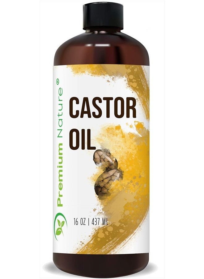 Premium Nature - Castor Oil Pure Carrier Oil - Cold Pressed Castrol Oil for Essential Oils Mixing Natural Skin Moisturizer Body & Face, Eyelash Caster Oil, Eyelashes Eyebrows Lash & Hair Growth Serum, 16 oz - Image 1