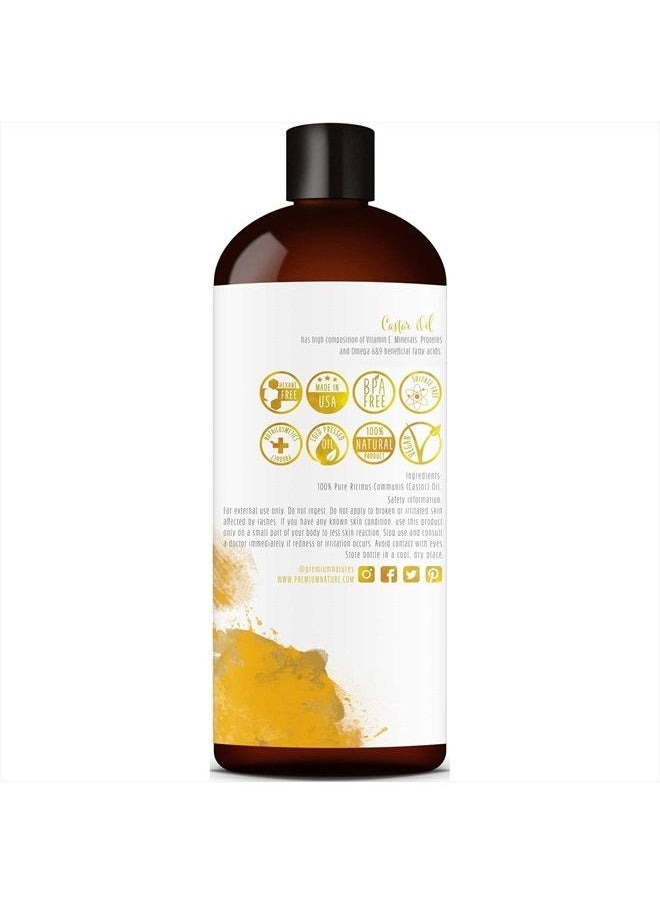Premium Nature - Castor Oil Pure Carrier Oil - Cold Pressed Castrol Oil for Essential Oils Mixing Natural Skin Moisturizer Body & Face, Eyelash Caster Oil, Eyelashes Eyebrows Lash & Hair Growth Serum, 16 oz - Image 1