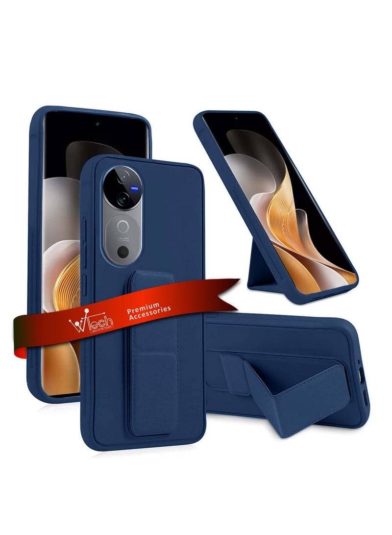Wtech vivo V40 / V40 Pro 5G 2024 Hand Grip Foldable Magnetic Kickstand Wrist Strap Finger Grip with Built-in Iron Case Cover - Navy Blue - Image 1