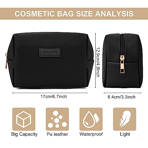 MAANGE Small Makeup Bag For Purse, Travel Cosmetic Bag Makeup Pouch PU Leather Portable Versatile Zipper Pouch For Women (Black) - Image 3