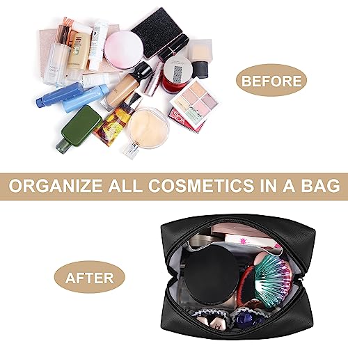MAANGE Small Makeup Bag For Purse, Travel Cosmetic Bag Makeup Pouch PU Leather Portable Versatile Zipper Pouch For Women (Black) - Image 2