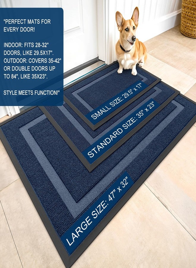 OLANLY Front Door Mat Indoor Outdoor Entrance, Waterproof All-Season, All-Weather Doormat, Sturdy Natural Rubber, Fade Resistant, Low Profile, Easy Clean Patio Porch Entryway Mat, 47x23, Blue - Image 2