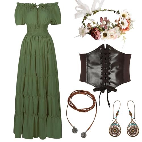 HSDOU 5 Pcs Renaissance Medieval Costume Dress Women Fairy Dress Peasant Cottagecore Dress 1700s Victorian Fantasy Fairy CostumeZ3768GNS - Image 1