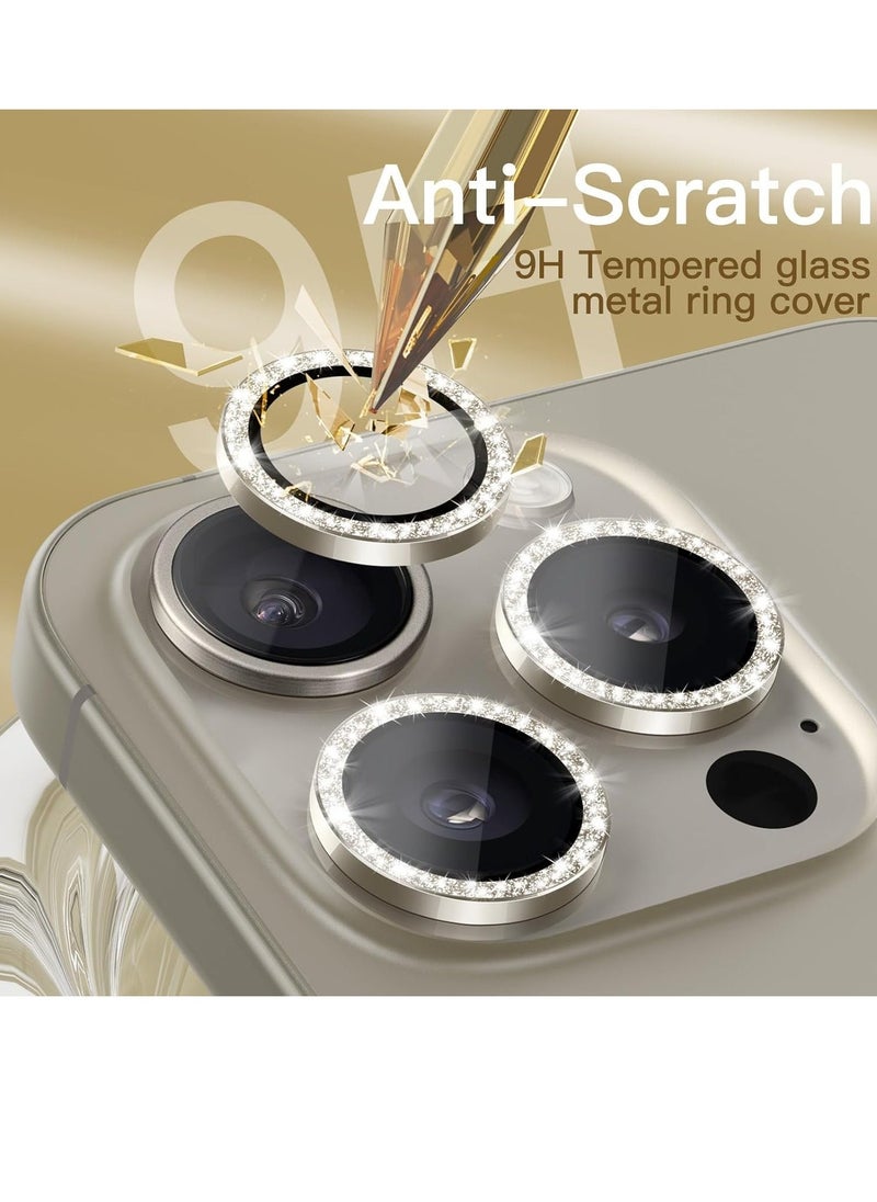 general Camera Lens Protector for iPhone 15 Pro 6.1-Inch and iPhone 15 Pro Max 6.7-Inch, Bling Glitter Individual 9H Tempered Glass Metal Ring Cover, HD Clear, 1Pack (Natural Titanium) - Image 3