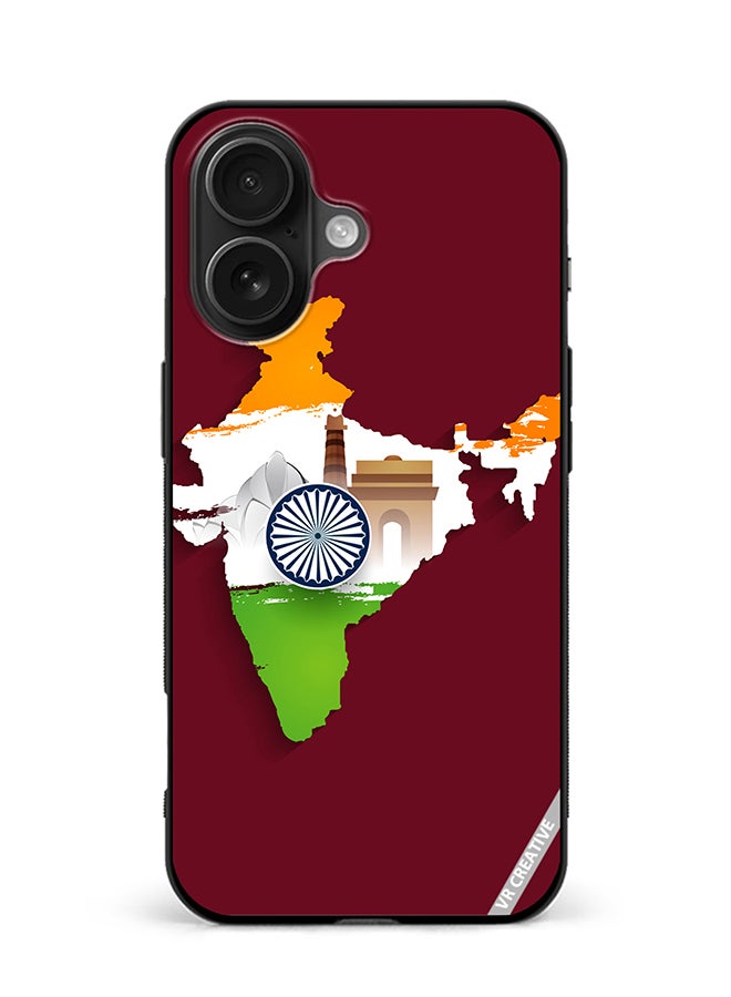 VR CREATIVE غطاء حماية لجهاز آبل آيفون 16 بلس بتصميم خريطة الهند متعدد الألوان