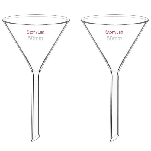 StonyLab 2-Pack Glass Heavy Wall Funnel Borosilicate Glass Funnel, Short Stem 50mm Diameter, 50mm Stem Length - Image 1