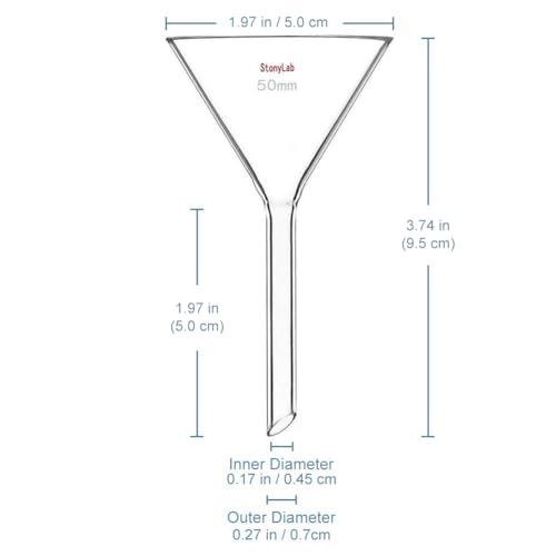 StonyLab 2-Pack Glass Heavy Wall Funnel Borosilicate Glass Funnel, Short Stem 50mm Diameter, 50mm Stem Length - Image 2