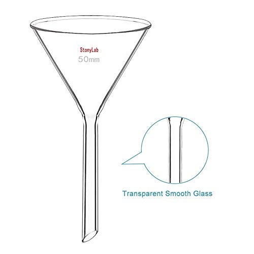 StonyLab 2-Pack Glass Heavy Wall Funnel Borosilicate Glass Funnel, Short Stem 50mm Diameter, 50mm Stem Length - Image 3