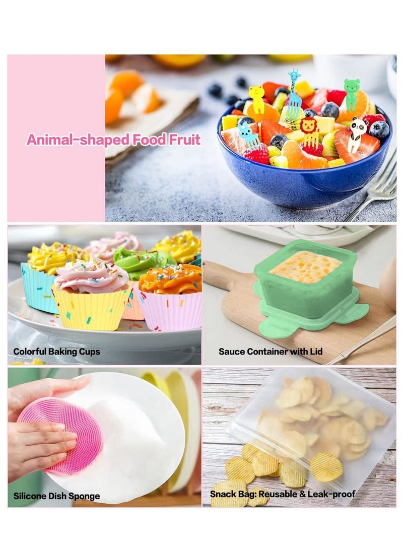 Y&D 27 PCs Bento Box Lunch Kit, Stackable 3-in-1 Compartment Japanese Set w/ Soup Cup Sauce Can, Spoon Fork, Cake Cups, Fruit Picks, Snack Bags, Leakproof Container for kids and Adults  - Image 2